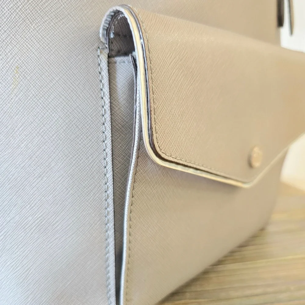 Michael Kors Jet Set‎ Grey Saffiano Leather Tote Bag Silver Hardware